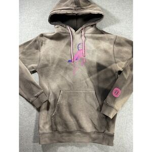 Overtime Basketball Graphic Hoodie Acid Wash Grey Pink Drip Logo Mens Small 2463
